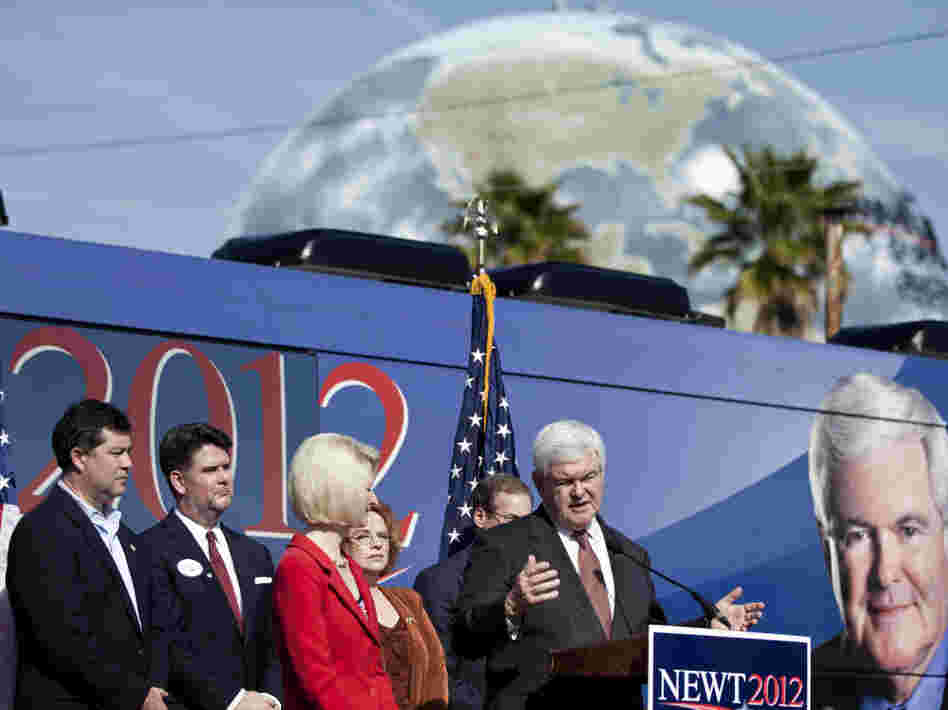 Newt Gingrich speaks at a March 2 rally in Savannah, Ga. He has said he must win his home state's Super Tuesday primary next week. 