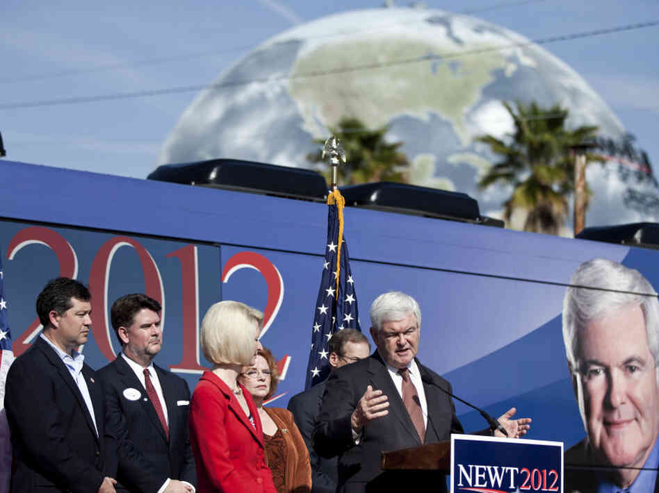 Newt Gingrich speaks at a March 2 rally in Savannah, Ga. He has said he must win his home state's Super Tuesday primary next week. 