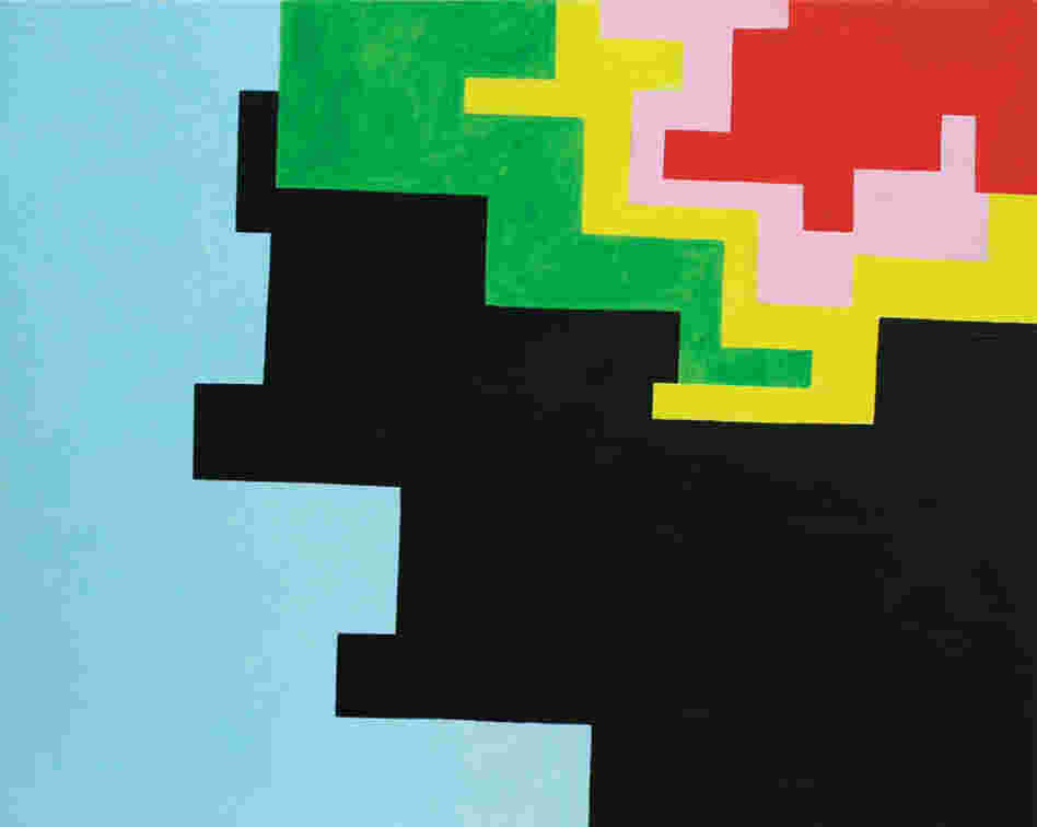 Andrew Masullo works on small canvases with unmixed oil paint in high-keyed colors. Above, his 2008-10 oil-on-canvas, 5030.