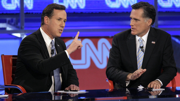 Republican presidential candidates Rick Santorum and Mitt Romney clashed often during Wednesday's GOP debate. Republican presidential candidates Rick Santorum and Mitt Romney clashed often during Wednesday's GOP debate.