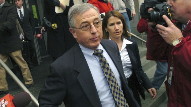 Former Judge Mark Ciavarella leaves the federal courthouse in Scranton, Pa., in 2009. Ciavarella was convicted last year of racketeering and conspiracy for taking nearly a million dollars from the developer of two for-profit prisons. 