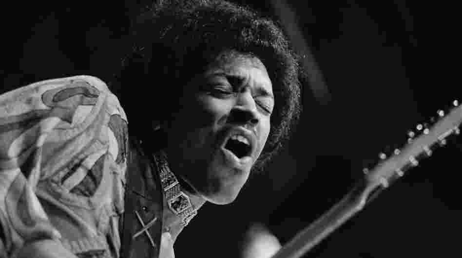 Jimi Hendrix during his performance at the Isle of Wight Festival, August 1970.