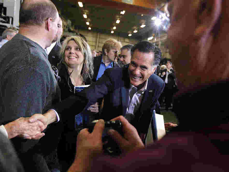 Mitt Romney greets supporters in Youngstown, Ohio, Monday, March 5, 2012. 