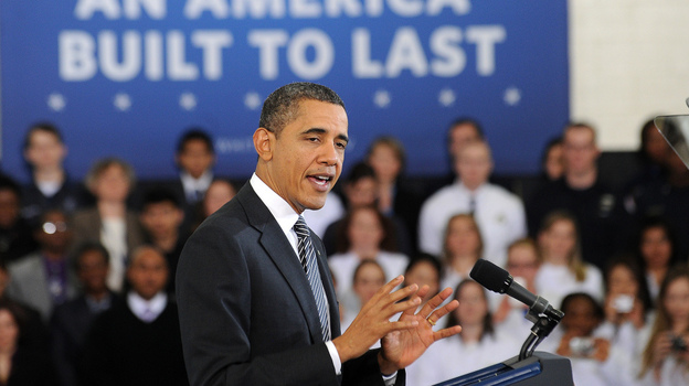 President Barack Obama speaks to students at Northern Virginia Community College in Annandale, Virginia, on February 13, 2012. Obama's campaign is ramping up efforts in Virginia in what is sure to be a battleground state in the general election.
