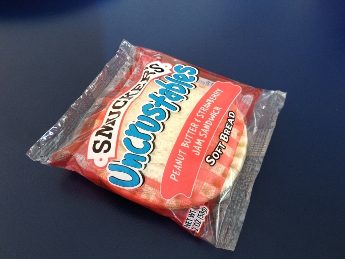 The main problem with traditional peanut butter and jelly sandwiches is there's no packaging to throw away. 