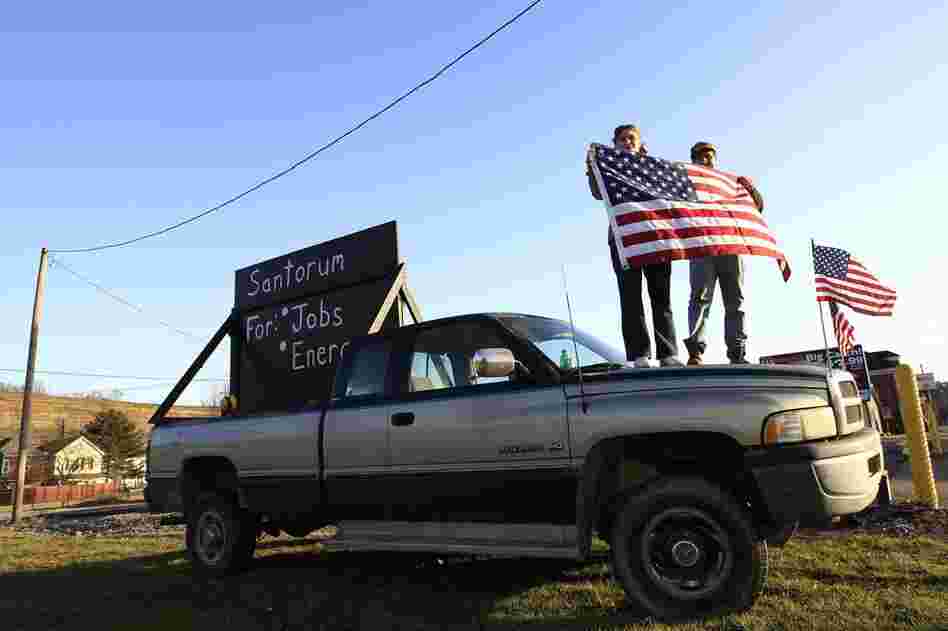 Rick Santorum supporters stand outside a primary party in Steubenville, Ohio. 