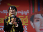 Pro-democracy leader Aung San Suu Kyi addresses supporters in Myitkyina on Feb. 24. Pro-democracy leader Aung San Suu Kyi addresses supporters in Myitkyina on Feb. 24.