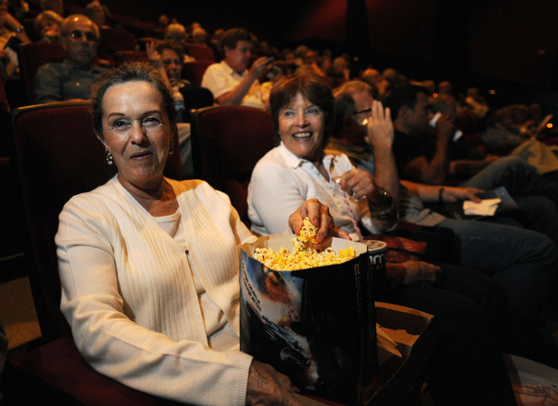 Patrons at AMC Burbank 16 theater in Burbank, Calif.