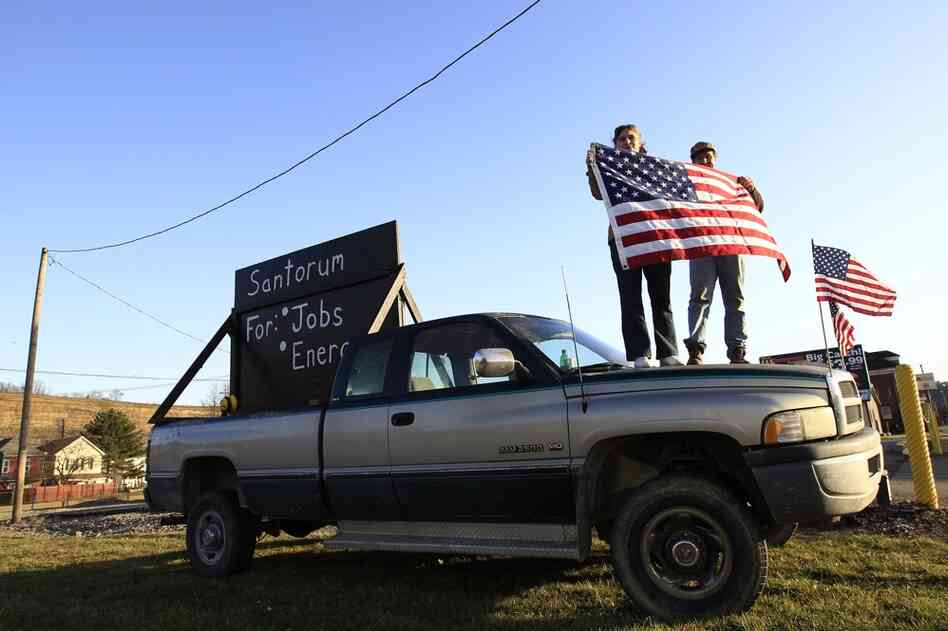 Rick Santorum supporters stand outside a primary party in Steubenville, Ohio. 