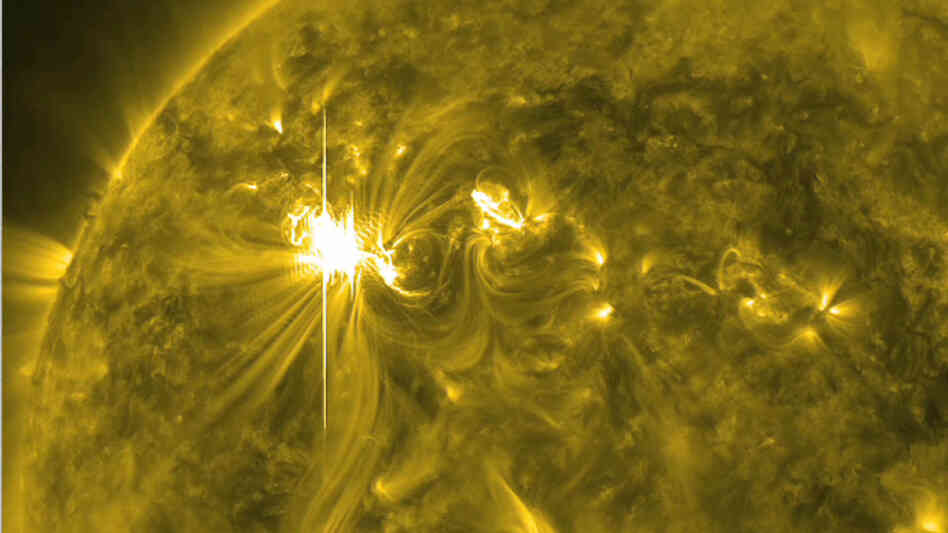 This image of a huge and powerful solar flare was captured by NASA's Solar Dynamics Observatory Tuesday.