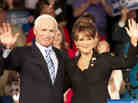 Ed Harris as John McCain and Julianne Moore as Sarah Palin in the HBO film Game Change.