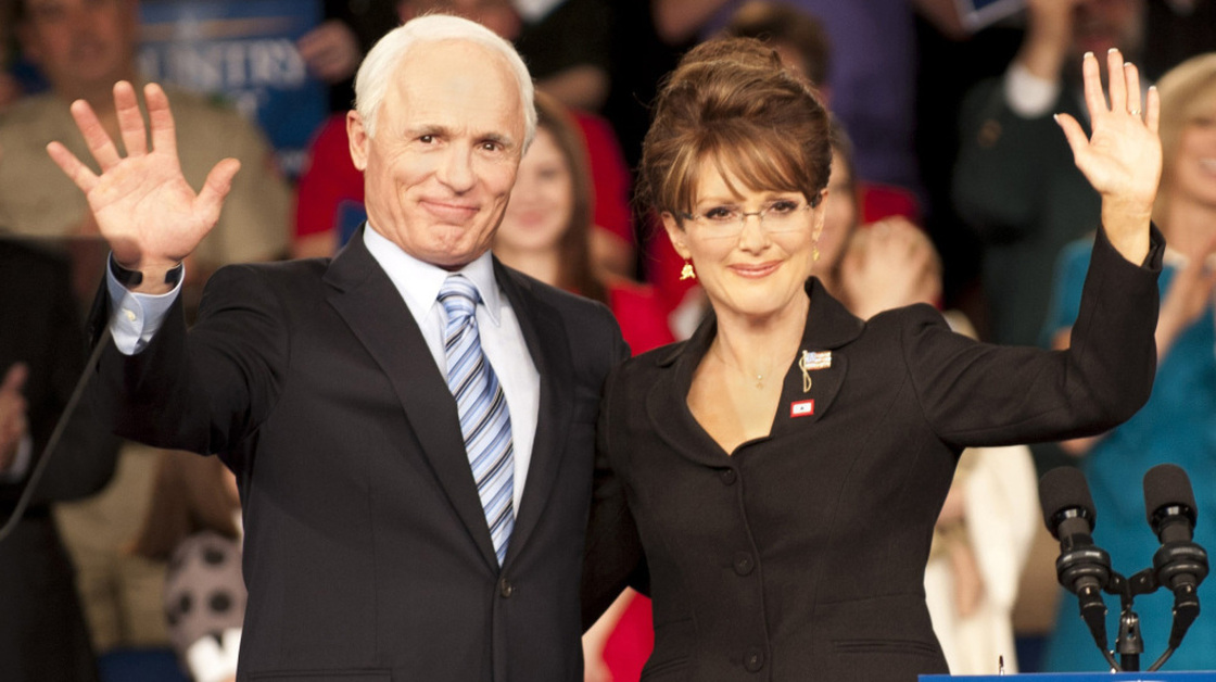 Ed Harris as John McCain and Julianne Moore as Sarah Palin in the HBO film Game Change.