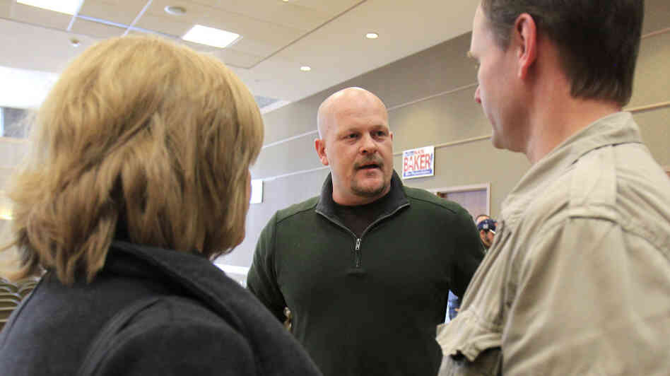 Republican congressional candidate Samuel Wurzelbacher, better known as Joe the Plumber, talks with supporters in February.