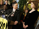 Rep. Dennis Kucinich, D-Ohio, thanks his wife, Elizabeth, while conceding defeat in his race against Rep. Marcy Kaptur at Rubin's Restaurant and Deli in Cleveland on Tuesday. Rep. Dennis Kucinich, D-Ohio, thanks his wife, Elizabeth, while conceding defeat in his race against Rep. Marcy Kaptur at Rubin's Restaurant and Deli in Cleveland on Tuesday.