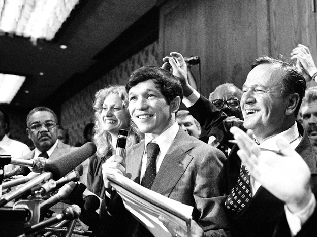 Then-Cleveland Mayor Dennis Kucinich is all smiles as he claims victory in a recall election on Aug. 14, 1978, in Cleveland.