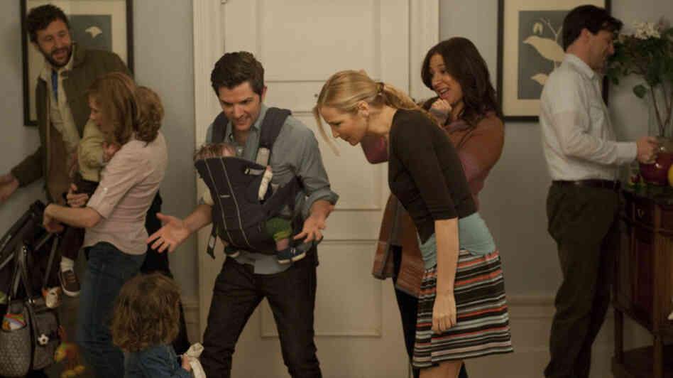 Chris O'Dowd (left), Kristen Wiig, Adam Scott, Jennifer Westfeldt, Maya Rudolph and Jon Hamm play 30- and 40-somethings approaching parenthood from vastly different angles in Friends With Kids. Westfeldt wrote and directed the film. Chris O'Dowd (left), Kristen Wiig, Adam Scott, Jennifer Westfeldt, Maya Rudolph and Jon Hamm play 30- and 40-somethings approaching parenthood from vastly different angles in Friends With Kids. Westfeldt wrote and directed the film.