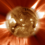 The sun-orbiting SOHO spacecraft captured this image of filaments erupting off the sun's surface and magnetic plasma blasting into space. The field of view of this image, seen in ultraviolet light, extends some 1.243 million miles from the solar surface. The sun-orbiting SOHO spacecraft captured this image of filaments erupting off the sun's surface and magnetic plasma blasting into space. The field of view of this image, seen in ultraviolet light, extends some 1.243 million miles from the solar surface.
