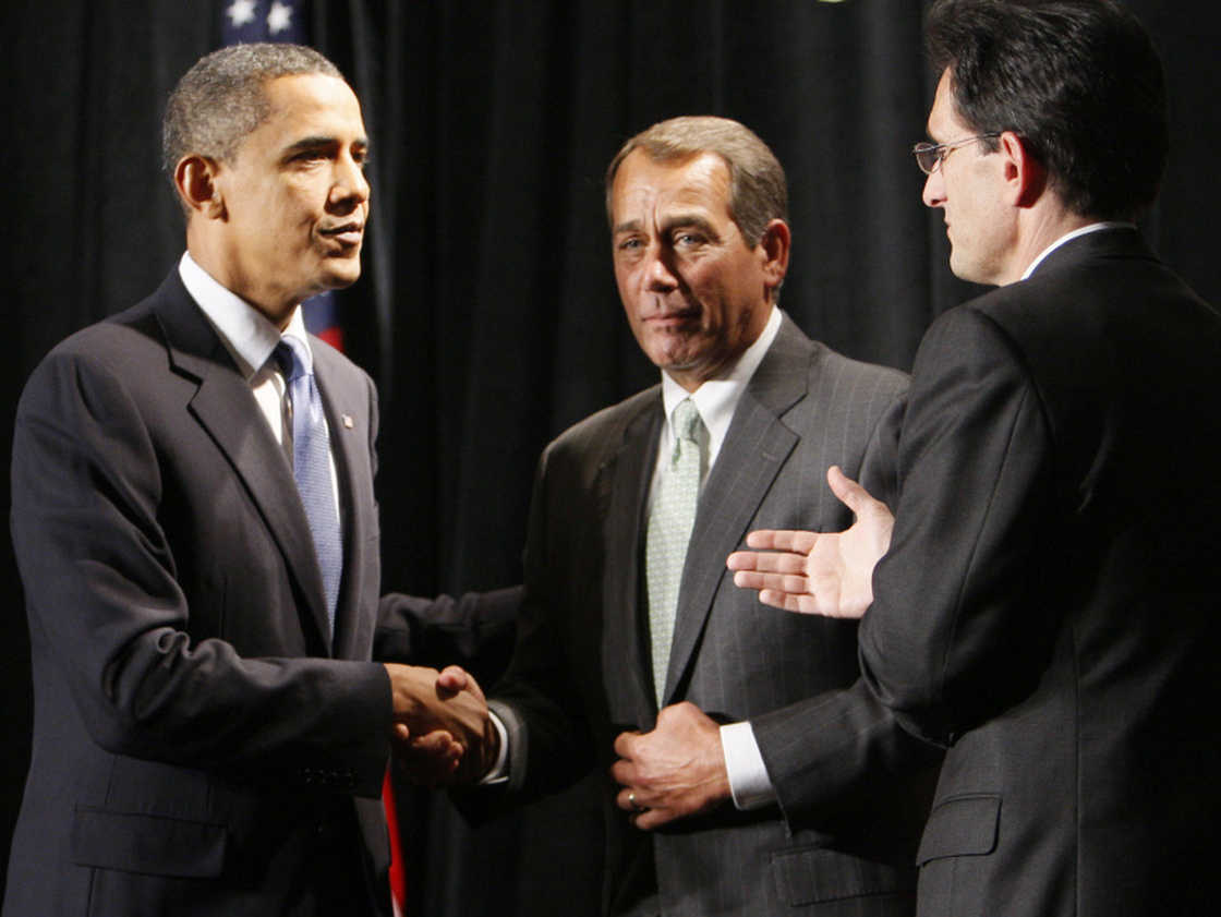 President Obama with Reps. John Boehner and Eric Cantor, Jan. 29, 2010. 