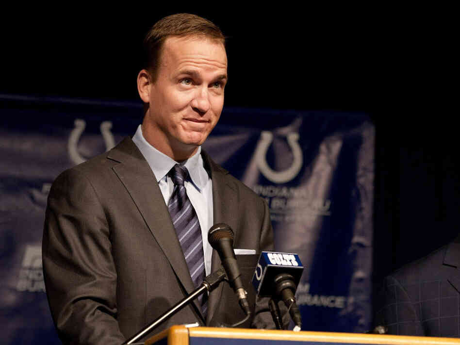 Peyton Manning during the news conference Wednesday in Indianapolis when it was announced that he's leaving the NFL's Colts. 