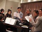 Prepping for a New York City Shinsai benefit, actors Angel Desai (left), Olivia Oguma, Paolo Montalban, Thom Sesma, Cindy Cheung and Johnny Wu rehearse songs from Pacific Overtures in a Lincoln Center studio. Prepping for a New York City Shinsai benefit, actors Angel Desai (left), Olivia Oguma, Paolo Montalban, Thom Sesma, Cindy Cheung and Johnny Wu rehearse songs from Pacific Overtures in a Lincoln Center studio.