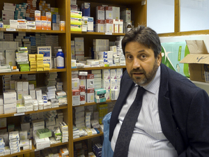 Nikitas Kanakis, director of the Greek branch of Doctors of the World, says people are desperate for food and medicine. He says that the medicines at the clinic his group runs in Perama are all donated. Nikitas Kanakis, director of the Greek branch of Doctors of the World, says people are desperate for food and medicine. He says that the medicines at the clinic his group runs in Perama are all donated.