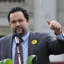 NAACP President Benjamin Jealous hopes that international pressure might be another weapon against strict new voter ID laws. Here Jealous speaks on Jan. 16 at the South Carolina State House in Columbia, S.C., for Martin Luther King Day. 