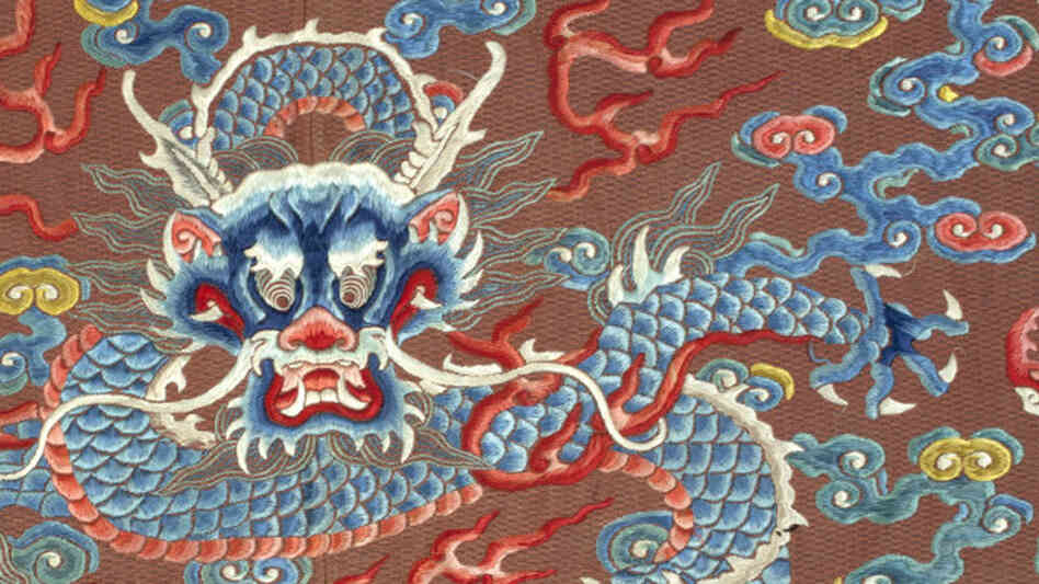 A close-up of a dragon robe, or long pao, dated late 18th- or early 19th-century China. It's one of many on display in the exhibit "Dragons, Nagas, and Creatures of the Deep" at the Textile Museum in Washington, D.C. A close-up of a dragon robe, or long pao, dated late 18th- or early 19th-century China. It's one of many on display in the exhibit "Dragons, Nagas, and Creatures of the Deep" at the Textile Museum in Washington, D.C.