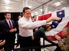 Former Pennsylvania Sen. Rick Santorum and his wife, Karen, greet supporters during a rally Saturday in Springfield, Mo. After picking up a decisive win in Kansas, Santorum now turns his attention to Missouri's upcoming caucuses. Former Pennsylvania Sen. Rick Santorum and his wife, Karen, greet supporters during a rally Saturday in Springfield, Mo. After picking up a decisive win in Kansas, Santorum now turns his attention to Missouri's upcoming caucuses.