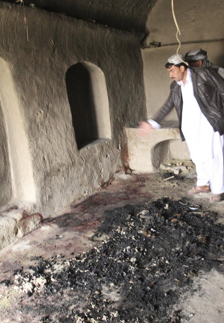 Bloodstains mark the spot where the villagers were allegedly shot. The attack took place in two villages in the Panjwai district of southern Kandahar province. 