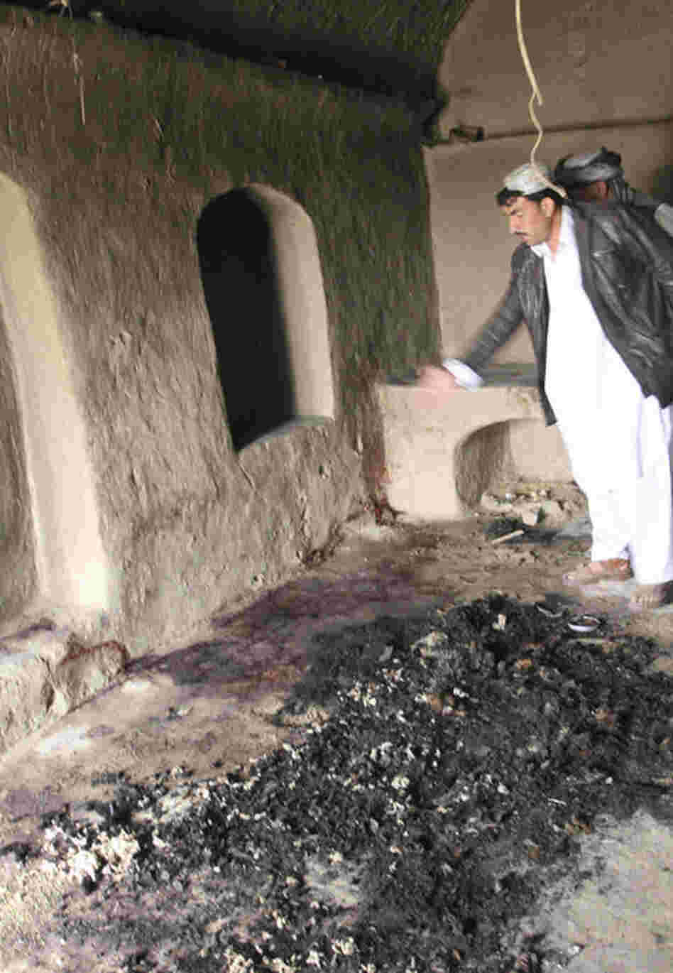 Bloodstains mark the spot where the villagers were allegedly shot. The attack took place in two villages in the Panjwai district of southern Kandahar province. 