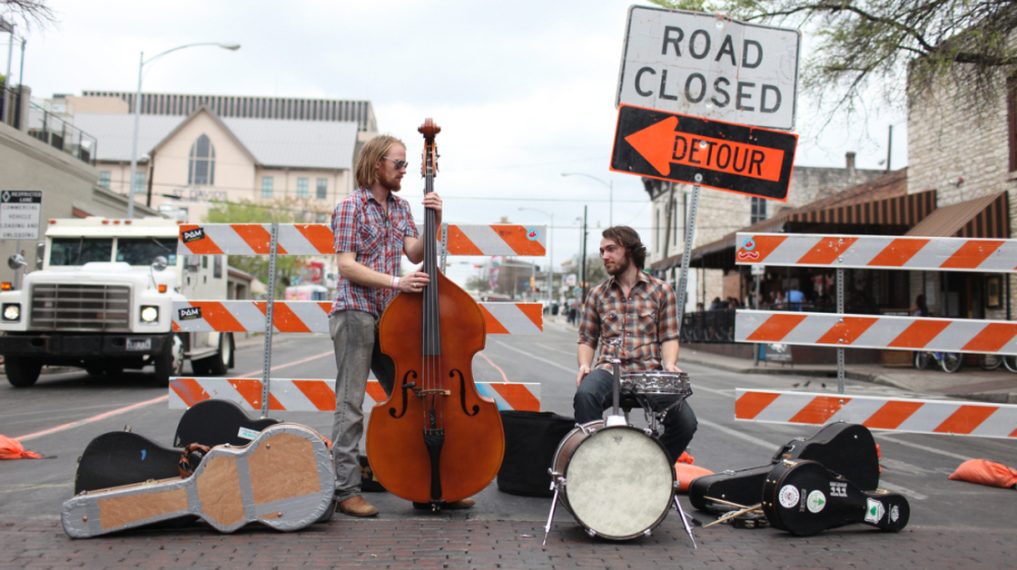 Every Flat Surface: Jay Cobb Anderson (left) and Tyler Thompson on the street at SXSW 2011 in Austin, Texas. 