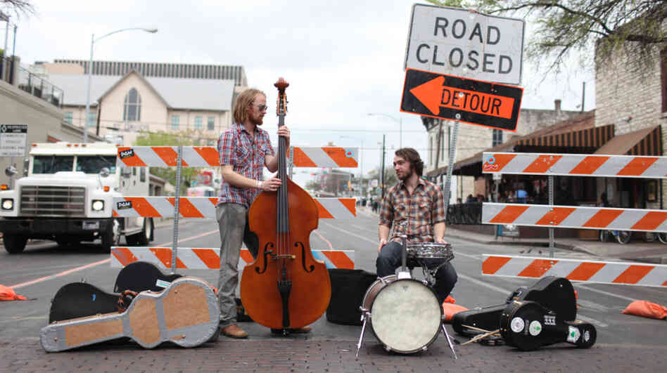 Every Flat Surface: Jay Cobb Anderson (left) and Tyler Thompson on the street at SXSW 2011 in Austin, Texas. 