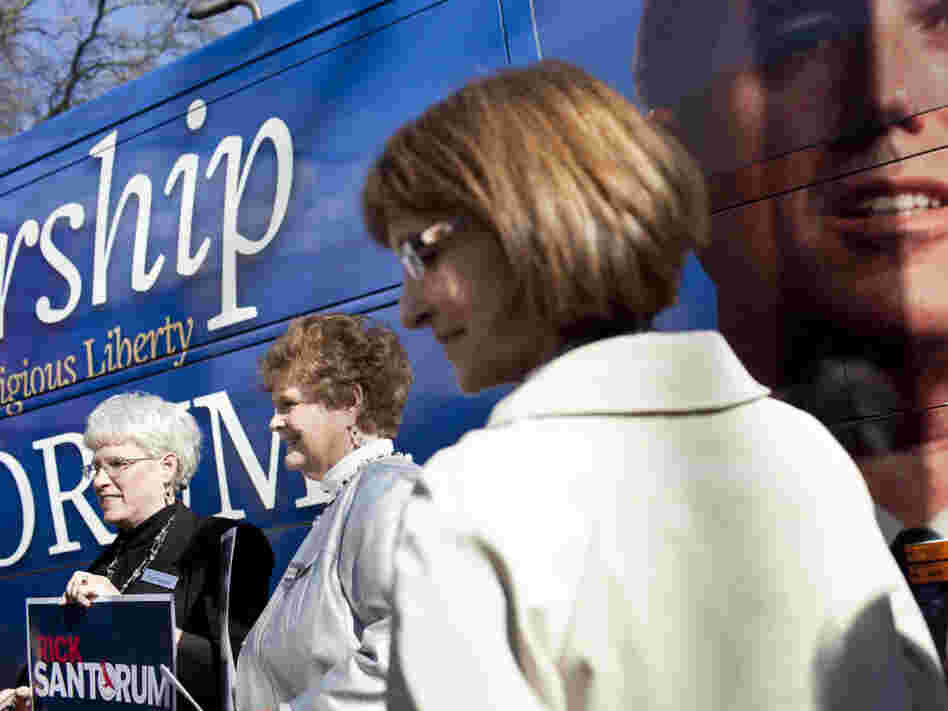 Supporters of Rick Santorum, organized by the anti-abortion Susan B. Anthony List, spoke outside the Georgia State Capitol on March 5. 