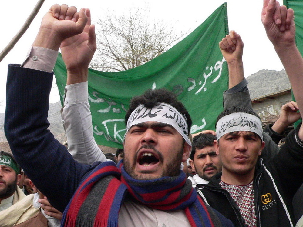 Afghan protesters shouted anti-U.S. slogans during a demonstration in Jalalabad earlier today. 