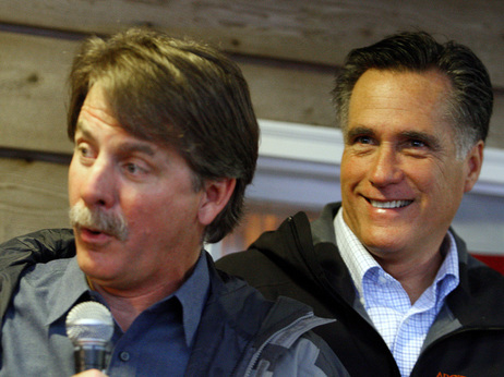 You know you're campaigning in the South if you've got comedian Jeff Foxworthy by your side. Foxworthy introduces Mitt Romney at a campaign stop at the Whistle Stop Cafe, Monday, in Mobile, Ala. You know you're campaigning in the South if you've got comedian Jeff Foxworthy by your side. Foxworthy introduces Mitt Romney at a campaign stop at the Whistle Stop Cafe, Monday, in Mobile, Ala.