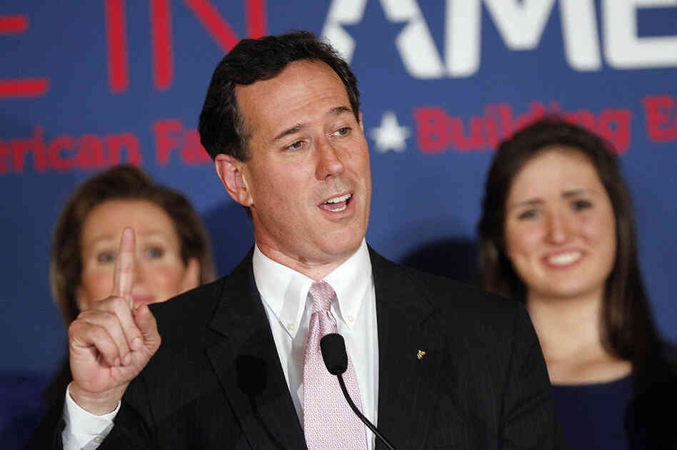 Rick Santorum speaks in Layfayette, La. after winning the Alabama primary. Santorum also won Mississppi's GOP primary election. 