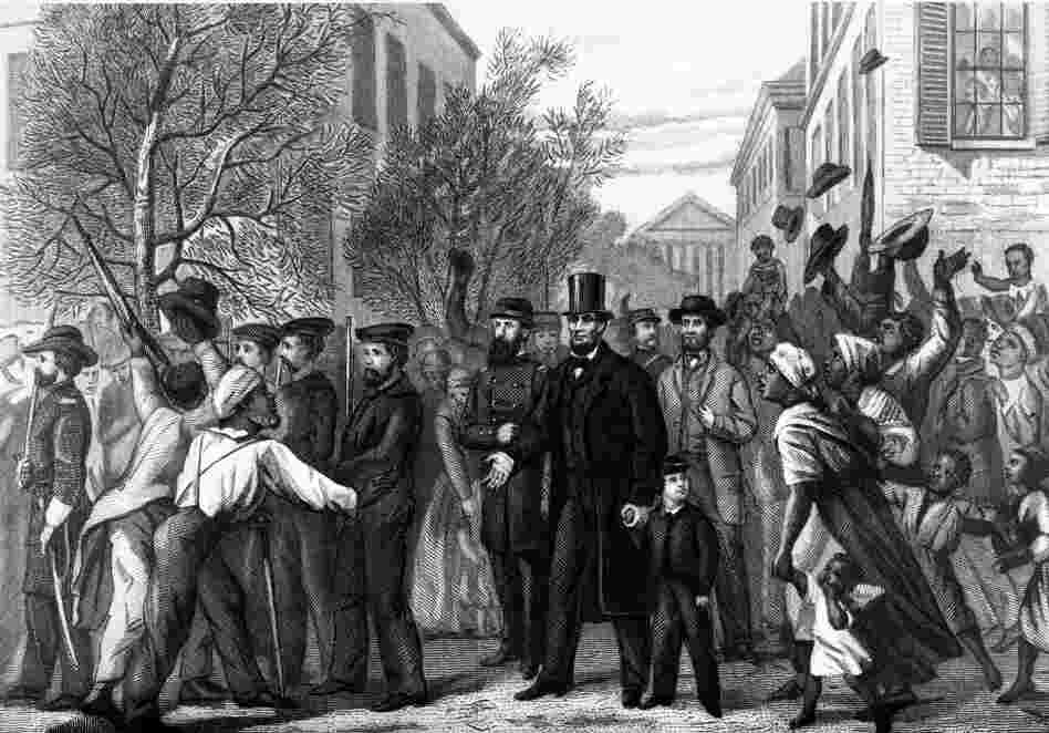 This 1865 drawing by L. Hollis, engraved by John Chester Buttre, depicts Abraham Lincoln as he enters Richmond, Va., in April 1865. Scroll down to learn more about this image and other artistic works inspired by the Emancipation Proclamation.