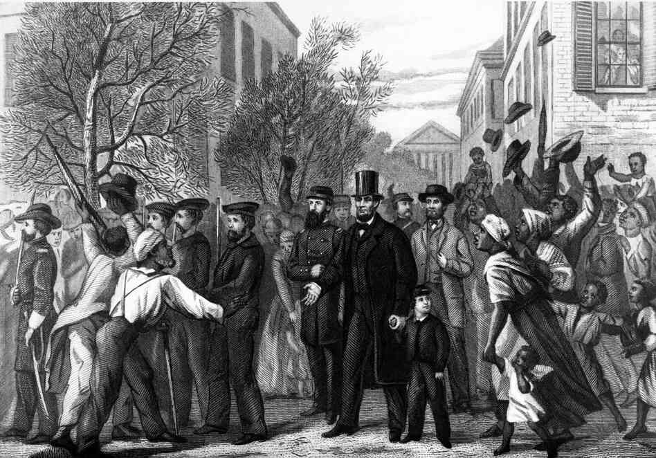 This 1865 drawing by L. Hollis, engraved by John Chester Buttre, depicts Abraham Lincoln as he enters Richmond, Va., in April 1865. Scroll down to learn more about this image and other artistic works inspired by the Emancipation Proclamation.