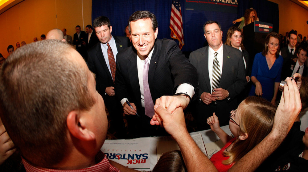Republican presidential candidate Rick Santorum with supporters Tuesday night in Lafayette, La.  Louisiana's primary is on March 24. 