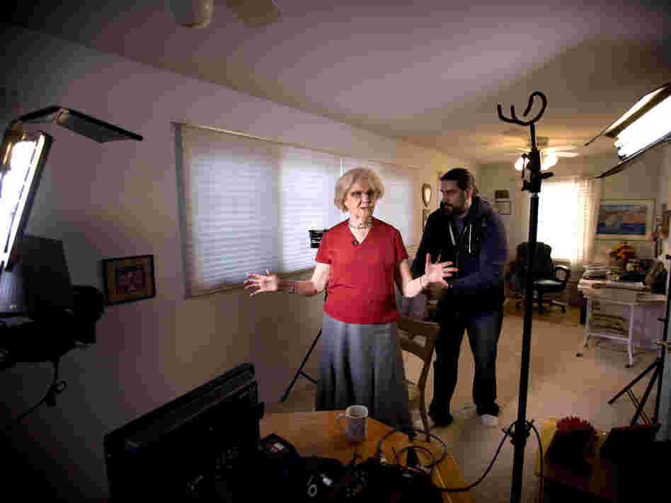 Columnist Marilyn Hagerty's den is converted into a makeshift television studio as a crew from CNN prepares her for an interview. Columnist Marilyn Hagerty's den is converted into a makeshift television studio as a crew from CNN prepares her for an interview.