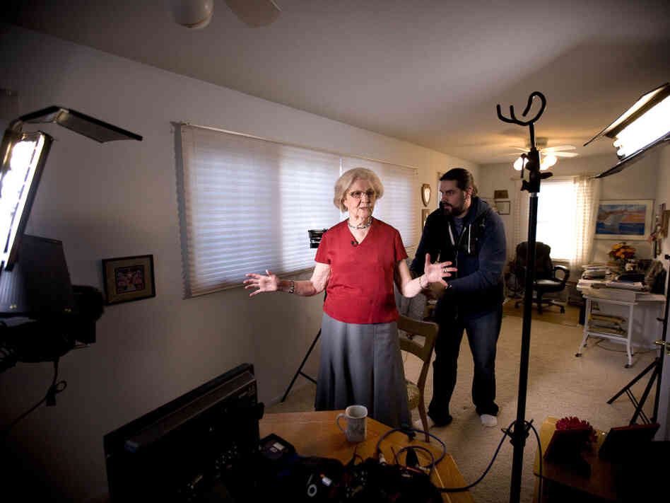 Columnist Marilyn Hagerty's den is converted into a makeshift television studio as a crew from CNN prepares her for an interview. Columnist Marilyn Hagerty's den is converted into a makeshift television studio as a crew from CNN prepares her for an interview.