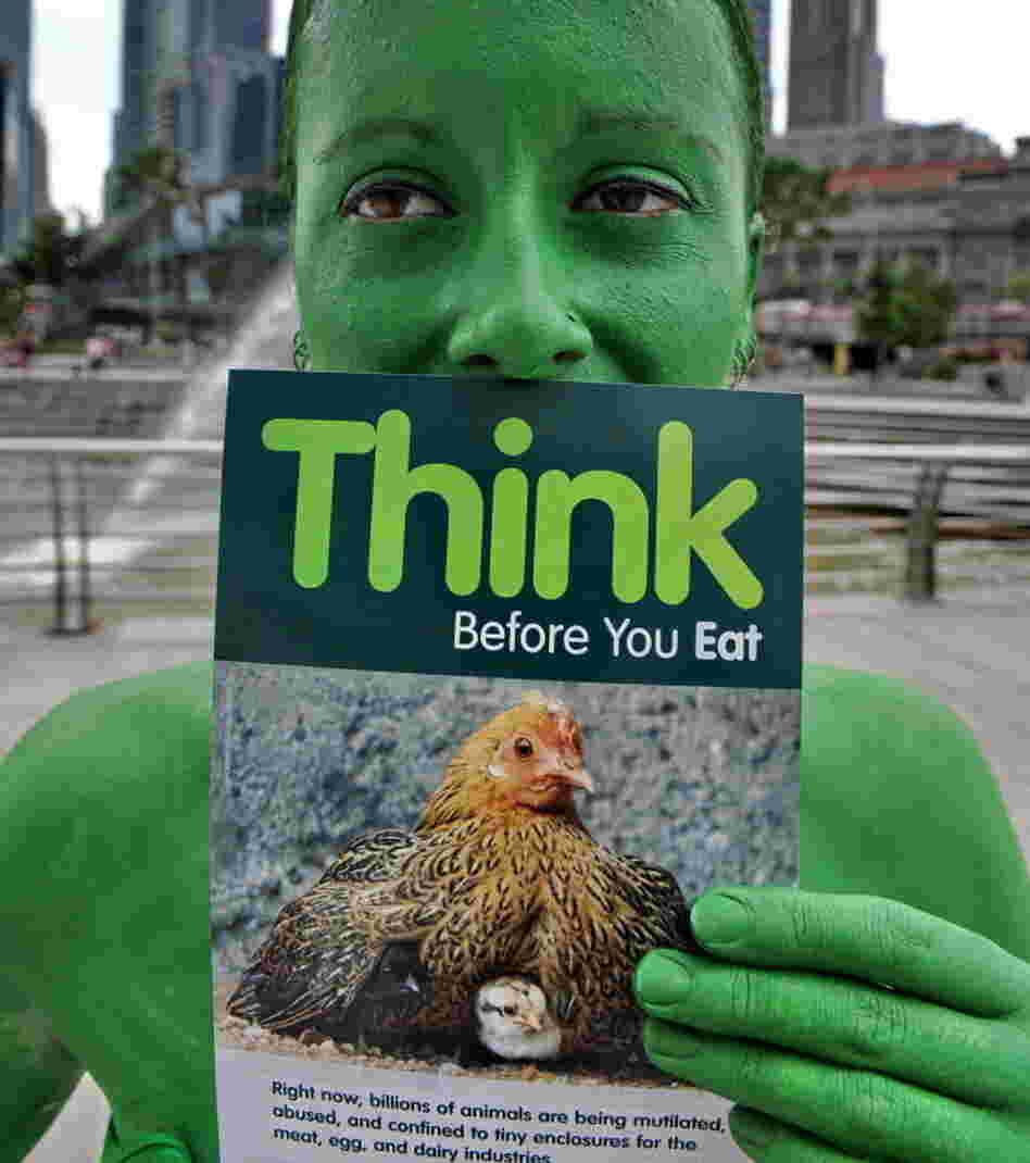 Activist Ashley Fruno of People for the Ethical Treatment of Animals (PETA) campaigns in Singapore in 2011 for a switch to a vegetarian diet.