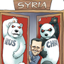 In this cartoon by Rebel Pepper, Russia and China defend Syrian President Bashar Assad amid the country's violent uprising. The image refers to the countries' veto of a draft U.N. resolution promoting regime change in Syria.