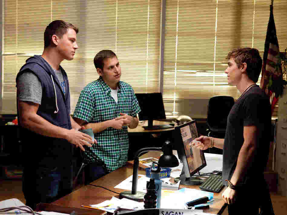 Schmidt and Jenko try to convince popular kid — and suspected drug dealer — Eric (Dave Franco) that they're just regular high school students. Schmidt and Jenko try to convince popular kid — and suspected drug dealer — Eric (Dave Franco) that they're just regular high school students.