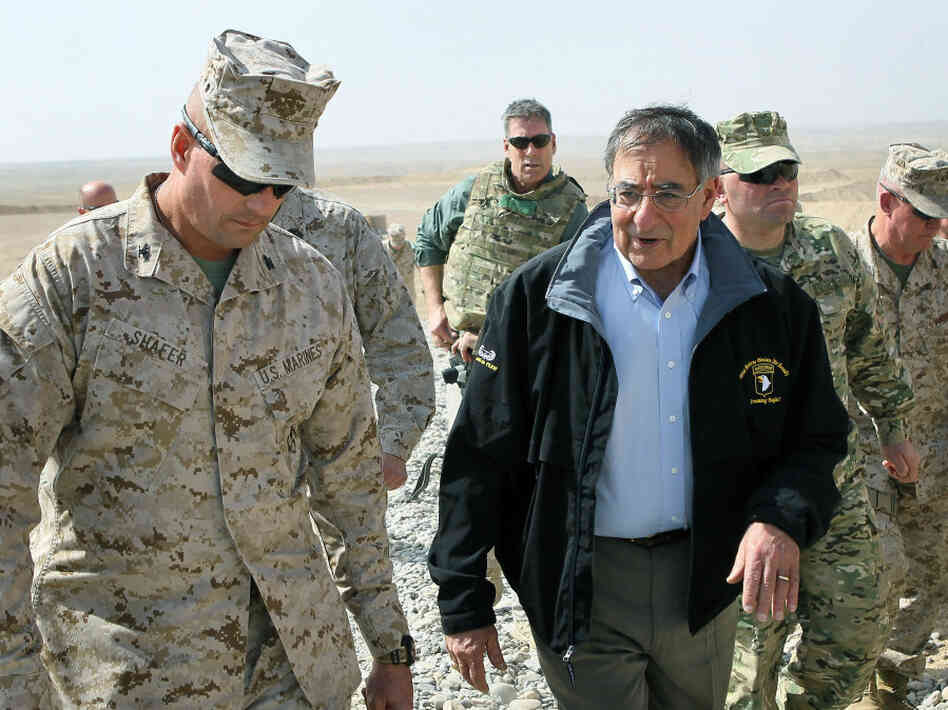 Secretary of Defense Leon Panetta, with Col. John Shafer, at Foward Operating Base Shukvani in Afghanistan on Wednesday.