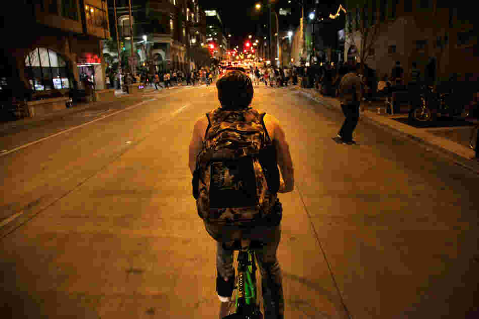 Nighttime bicycling in Austin.