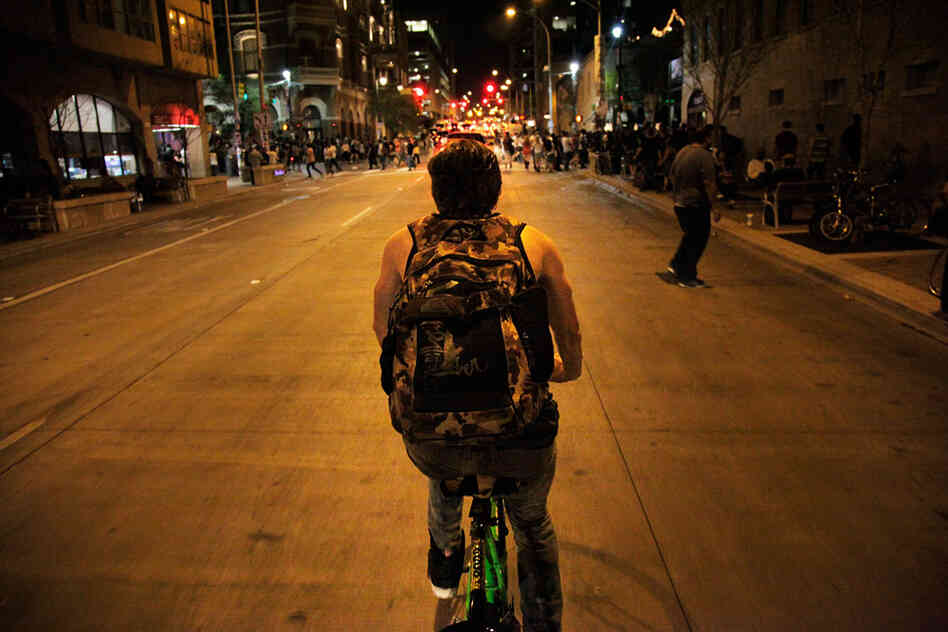 Nighttime bicycling in Austin.