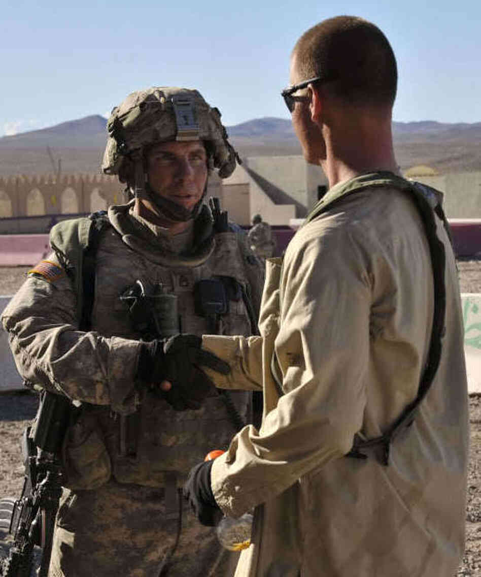 A man identified as Army Staff Sgt. Robert Bales (left) during a training exercise at the National Training Center in Fort Irwin, Calif. 