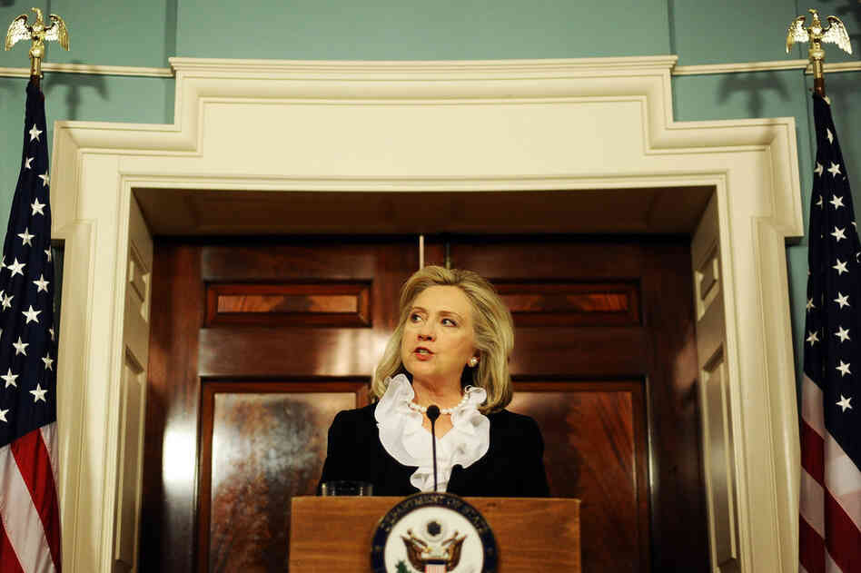 Secretary of State Hillary Clinton discusses U.S. sanctions against Syria on Aug. 18. 