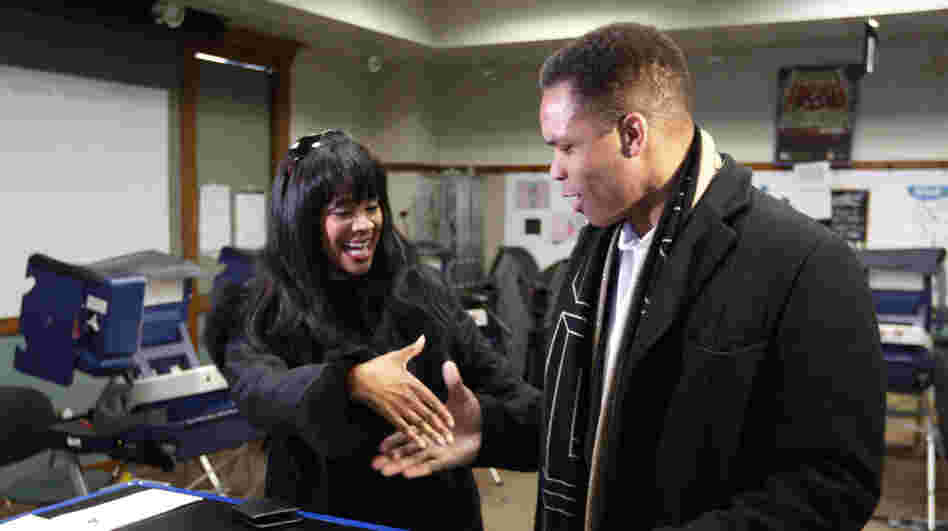 Rep. Jesse Jackson Jr. and his wife, Chicago alderman Sandi Jackson, ask each other for their support and votes as they arrive at a polling station for early voting in Chicago on March 9. Rep. Jesse Jackson Jr. and his wife, Chicago alderman Sandi Jackson, ask each other for their support and votes as they arrive at a polling station for early voting in Chicago on March 9.